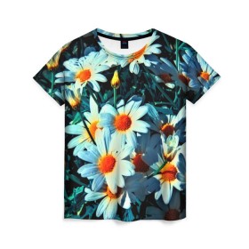 Женская футболка 3D с принтом Полевые ромашки , 100% полиэфир ( синтетическое хлопкоподобное полотно) | прямой крой, круглый вырез горловины, длина до линии бедер | flower | лето | полевой цветок | цветочки | цветы