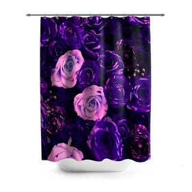 Штора 3D для ванной с принтом Фиолетовые розы , 100% полиэстер | плотность материала — 100 г/м2. Стандартный размер — 146 см х 180 см. По верхнему краю — пластиковые люверсы для креплений. В комплекте 10 пластиковых колец | flower | прикцветочки | розы | цветы
