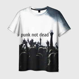 Мужская футболка 3D с принтом Punk not dead , 100% полиэфир | прямой крой, круглый вырез горловины, длина до линии бедер | Тематика изображения на принте: punk not dead | бит | группа | драйв | дым | зал | концерт | музыка | надпись | панк | панк не умрет | панки | рок | слова | танцы | туман | тусовка | фраза | хой