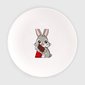 Тарелка с принтом Любитель шоколада , фарфор | диаметр - 210 мм
диаметр для нанесения принта - 120 мм | Тематика изображения на принте: животные | заяц | кролик | пасха | шоколад | юмор