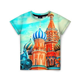 Детская футболка 3D с принтом Moscow Russia , 100% гипоаллергенный полиэфир | прямой крой, круглый вырез горловины, длина до линии бедер, чуть спущенное плечо, ткань немного тянется | kremlin | moscow | russia | город | кремль | москва | ночь | огни | река