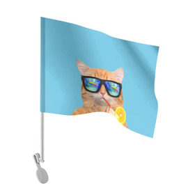 Флаг для автомобиля с принтом котэ на отдыхе , 100% полиэстер | Размер: 30*21 см | кот | котик | лето | море | отдых | очки | пальмы | пляж | рыжий кот | солнце