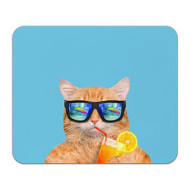 Коврик прямоугольный с принтом котэ на отдыхе , натуральный каучук | размер 230 х 185 мм; запечатка лицевой стороны | кот | котик | лето | море | отдых | очки | пальмы | пляж | рыжий кот | солнце