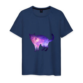 Мужская футболка хлопок с принтом Cat galaxy , 100% хлопок | прямой крой, круглый вырез горловины, длина до линии бедер, слегка спущенное плечо. | космос | кошка | силуэт