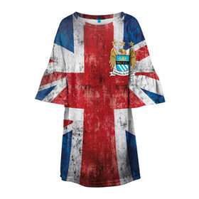 Детское платье 3D с принтом Манчестер Сити , 100% полиэстер | прямой силуэт, чуть расширенный к низу. Круглая горловина, на рукавах — воланы | Тематика изображения на принте: 3d | manchester city | new | английская премьер лига | англия | апл | болельщикам | британия | игра | лондон | манчестер | манчестер сити | новые | популярные | прикольные | футбол | футбольный клуб | эмблема