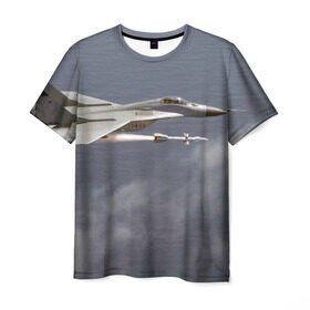 Мужская футболка 3D с принтом Атака МиГ-29 , 100% полиэфир | прямой крой, круглый вырез горловины, длина до линии бедер | самолет