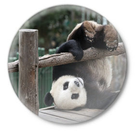 Значок с принтом Паркур панда ,  металл | круглая форма, металлическая застежка в виде булавки | Тематика изображения на принте: бамбук | животное | медведь