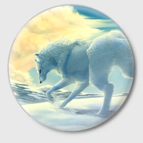 Значок с принтом Белый волк ,  металл | круглая форма, металлическая застежка в виде булавки | 