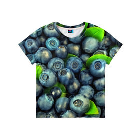 Детская футболка 3D с принтом Голубика , 100% гипоаллергенный полиэфир | прямой крой, круглый вырез горловины, длина до линии бедер, чуть спущенное плечо, ткань немного тянется | Тематика изображения на принте: blueberry | голубика | черника | ягоды