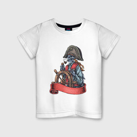 Детская футболка хлопок с принтом Пират , 100% хлопок | круглый вырез горловины, полуприлегающий силуэт, длина до линии бедер | Тематика изображения на принте: воробей | джек | пират | скелет | череп