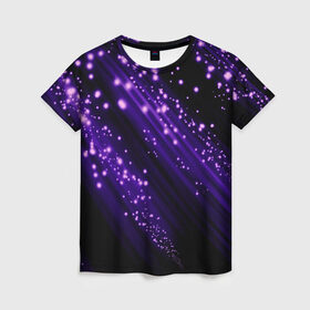 Женская футболка 3D с принтом Twinkle , 100% полиэфир ( синтетическое хлопкоподобное полотно) | прямой крой, круглый вырез горловины, длина до линии бедер | 3d | абстракция | блеск | линии | лучи | огоньки | полосы | прикольные | пятна | свет | темный | фиолетовый | яркие