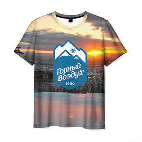Мужская футболка 3D с принтом Горный воздух , 100% полиэфир | прямой крой, круглый вырез горловины, длина до линии бедер | горы
