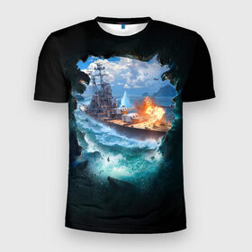 Мужская футболка 3D спортивная с принтом Корабль , 100% полиэстер с улучшенными характеристиками | приталенный силуэт, круглая горловина, широкие плечи, сужается к линии бедра | 9 мая | вмф | вмф россии | военно морской флот | день победы | корабль | море | россия