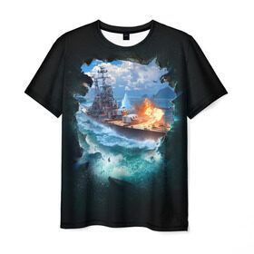 Мужская футболка 3D с принтом Корабль , 100% полиэфир | прямой крой, круглый вырез горловины, длина до линии бедер | 9 мая | вмф | вмф россии | военно морской флот | день победы | корабль | море | россия
