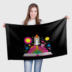 Флаг 3D с принтом Космос , 100% полиэстер | плотность ткани — 95 г/м2, размер — 67 х 109 см. Принт наносится с одной стороны | звезды | космос | планета | ракета