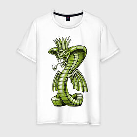 Мужская футболка хлопок с принтом Королевская кобра , 100% хлопок | прямой крой, круглый вырез горловины, длина до линии бедер, слегка спущенное плечо. | Тематика изображения на принте: дракон | змея | кобра | корона | монстр