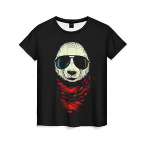 Женская футболка 3D с принтом Панда Хипстер , 100% полиэфир ( синтетическое хлопкоподобное полотно) | прямой крой, круглый вырез горловины, длина до линии бедер | 3d | бандана | животные | медвежата | очки | панда хипстер | прикольные | стильные