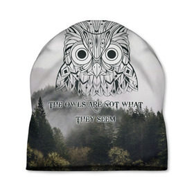 Шапка 3D с принтом Twin Peaks , 100% полиэстер | универсальный размер, печать по всей поверхности изделия | Тематика изображения на принте: twin peaks твин пикс | девид линч | лес | лора палмер | сова | туман