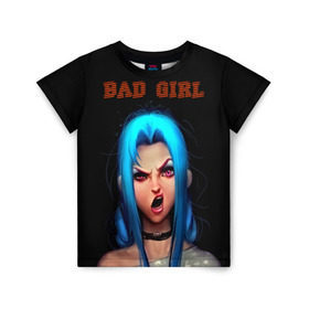 Детская футболка 3D с принтом Bad Girl , 100% гипоаллергенный полиэфир | прямой крой, круглый вырез горловины, длина до линии бедер, чуть спущенное плечо, ткань немного тянется | Тематика изображения на принте: 3d | girl | девушка | прикольные | рок | синие волосы | скандалистка | эмо
