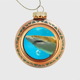 Стеклянный ёлочный шар с принтом Тигровая акула , Стекло | Диаметр: 80 мм | Тематика изображения на принте: голубое море | океан | рыба