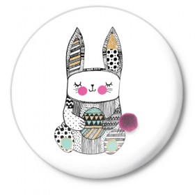 Значок с принтом Пасхальный кролик ,  металл | круглая форма, металлическая застежка в виде булавки | 