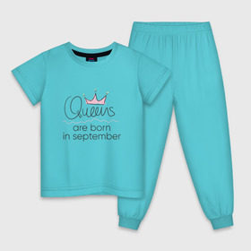 Детская пижама хлопок с принтом Королевы рождаются в сентябре , 100% хлопок |  брюки и футболка прямого кроя, без карманов, на брюках мягкая резинка на поясе и по низу штанин
 | Тематика изображения на принте: queen september