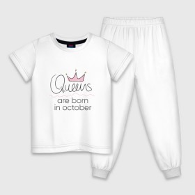 Детская пижама хлопок с принтом Королевы рождаются в октябре , 100% хлопок |  брюки и футболка прямого кроя, без карманов, на брюках мягкая резинка на поясе и по низу штанин
 | Тематика изображения на принте: queen october