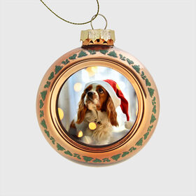 Стеклянный ёлочный шар с принтом Рождество , Стекло | Диаметр: 80 мм | dog | кавалер кинг чарльз спаниель | новый год | пес | рождество | собака