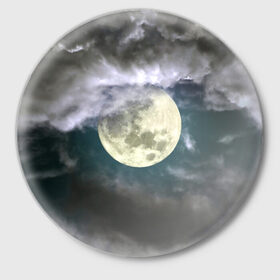 Значок с принтом Луна ,  металл | круглая форма, металлическая застежка в виде булавки | 