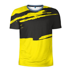 Мужская футболка 3D спортивная с принтом Чёрно-жёлтый , 100% полиэстер с улучшенными характеристиками | приталенный силуэт, круглая горловина, широкие плечи, сужается к линии бедра | краски | мазок