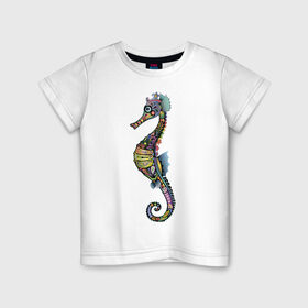 Детская футболка хлопок с принтом Морской конек , 100% хлопок | круглый вырез горловины, полуприлегающий силуэт, длина до линии бедер | Тематика изображения на принте: животное | конек | лето | море | океан | рыба