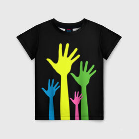 Детская футболка 3D с принтом Руки вверх! , 100% гипоаллергенный полиэфир | прямой крой, круглый вырез горловины, длина до линии бедер, чуть спущенное плечо, ткань немного тянется | светящиеся | флуоресцентный | флюр | флюровый
