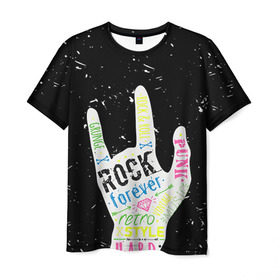 Мужская футболка 3D с принтом Рок форева! , 100% полиэфир | прямой крой, круглый вырез горловины, длина до линии бедер | rock | навсегда | светящиеся | флуоресцентный | флюр | флюровый