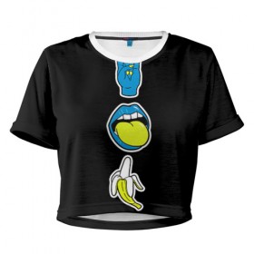 Женская футболка 3D укороченная с принтом S/D/RnR , 100% полиэстер | круглая горловина, длина футболки до линии талии, рукава с отворотами | светящиеся | флуоресцентный | флюр | флюровый