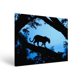 Холст прямоугольный с принтом Чёрная пантера , 100% ПВХ |  | африка | вечер | дерево | дикая кошка | закат | леопард | сафари | ягуар