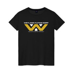Женская футболка хлопок с принтом Weyland-Yutani , 100% хлопок | прямой крой, круглый вырез горловины, длина до линии бедер, слегка спущенное плечо | чужой завет