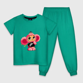 Детская пижама хлопок с принтом Чебурашка , 100% хлопок |  брюки и футболка прямого кроя, без карманов, на брюках мягкая резинка на поясе и по низу штанин
 | Тематика изображения на принте: тату | хиппи | эмо