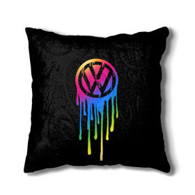 Подушка 3D с принтом Volkswagen , наволочка – 100% полиэстер, наполнитель – холлофайбер (легкий наполнитель, не вызывает аллергию). | состоит из подушки и наволочки. Наволочка на молнии, легко снимается для стирки | brand | bright | car | color | drops | flow | germany | logo | rainbow | sign | spectrum | volkswagen | автомобиль | германия | знак | капли | логотип | марка | радуга | спектр | течет | цвет | яркий