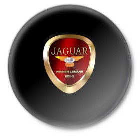 Значок с принтом Jaguar ,  металл | круглая форма, металлическая застежка в виде булавки | brand | car | jaguar | logo | автомобиль | британия | логотип | марка