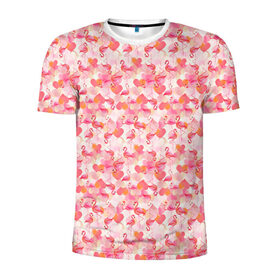 Мужская футболка 3D спортивная с принтом Розовый фламинго , 100% полиэстер с улучшенными характеристиками | приталенный силуэт, круглая горловина, широкие плечи, сужается к линии бедра | Тематика изображения на принте: камуфляж | паттерн | птицы | розовый