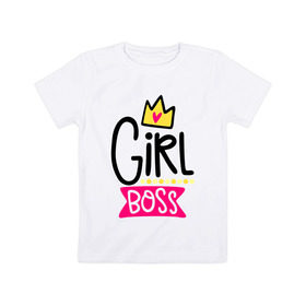 Детская футболка хлопок с принтом Girl Boss , 100% хлопок | круглый вырез горловины, полуприлегающий силуэт, длина до линии бедер | девочка | девчачья