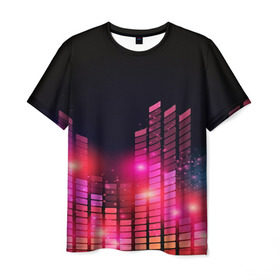 Мужская футболка 3D с принтом Equalizer light , 100% полиэфир | прямой крой, круглый вырез горловины, длина до линии бедер | color | colour | glim | glow | light | lights | shine | world