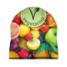 Шапка 3D с принтом Vegetarian , 100% полиэстер | универсальный размер, печать по всей поверхности изделия | fruits | vegan | vegetables | vegetarian | веган | вегетарианство | еда | овощи | фрукты