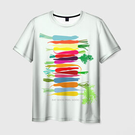 Мужская футболка 3D с принтом Feel Good , 100% полиэфир | прямой крой, круглый вырез горловины, длина до линии бедер | fruits | vegan | vegetables | vegetarian | веган | вегетарианство | еда | овощи | фрукты
