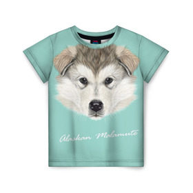 Детская футболка 3D с принтом Alaskan Malamute , 100% гипоаллергенный полиэфир | прямой крой, круглый вырез горловины, длина до линии бедер, чуть спущенное плечо, ткань немного тянется | alaskan malamute | dog | puppy | маламут | собака | хаски | щенок