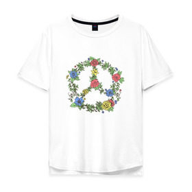 Мужская футболка хлопок Oversize с принтом peace flowers , 100% хлопок | свободный крой, круглый ворот, “спинка” длиннее передней части | Тематика изображения на принте: flowers | peace | мир | цветы