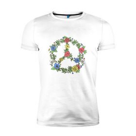 Мужская футболка премиум с принтом peace flowers , 92% хлопок, 8% лайкра | приталенный силуэт, круглый вырез ворота, длина до линии бедра, короткий рукав | Тематика изображения на принте: flowers | peace | мир | цветы