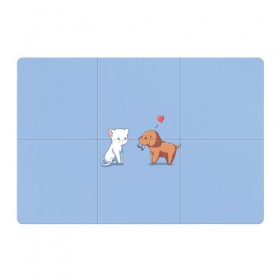 Магнитный плакат 3Х2 с принтом Котенок и щенок, любовь , Полимерный материал с магнитным слоем | 6 деталей размером 9*9 см | 