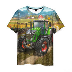 Мужская футболка 3D с принтом Farming simulator 2 , 100% полиэфир | прямой крой, круглый вырез горловины, длина до линии бедер | Тематика изображения на принте: farming | simulator | трактор | фермер