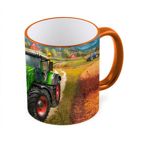 Кружка 3D с принтом Farming simulator 2 , керамика | ёмкость 330 мл | Тематика изображения на принте: farming | simulator | трактор | фермер